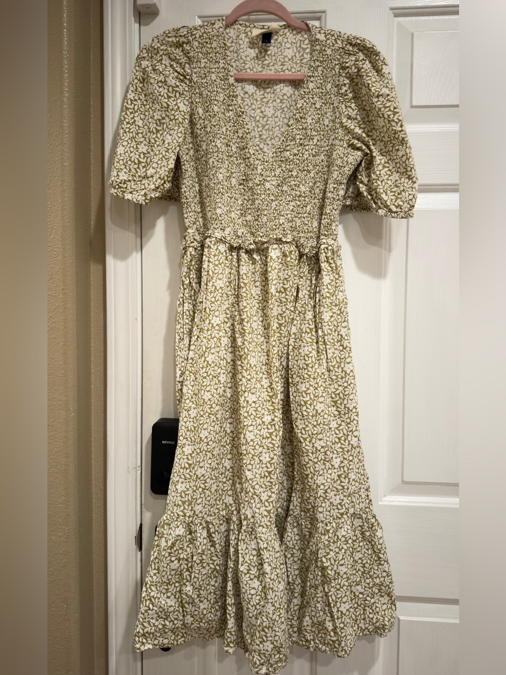 Universal Thread Olive and White Floral Smocked Maxi Dress